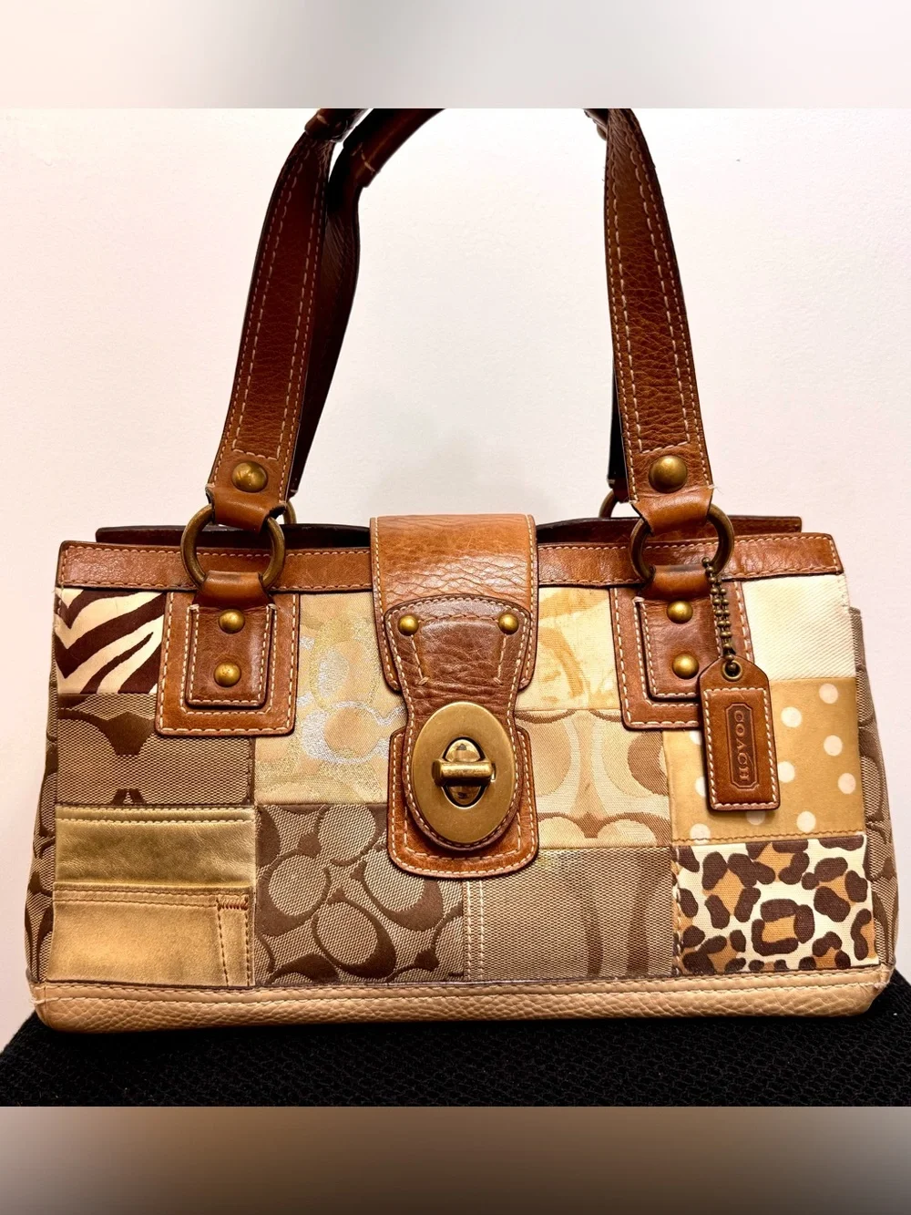 Authentic Coach Patchwork Tote Bag Signature Turnlock Handbag 10816 Vintage